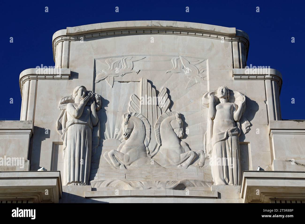 Art-Deco-Detail des berühmten Hyatt Regency Palais de la Mediterranee Hotels in Nizza Stockfoto
