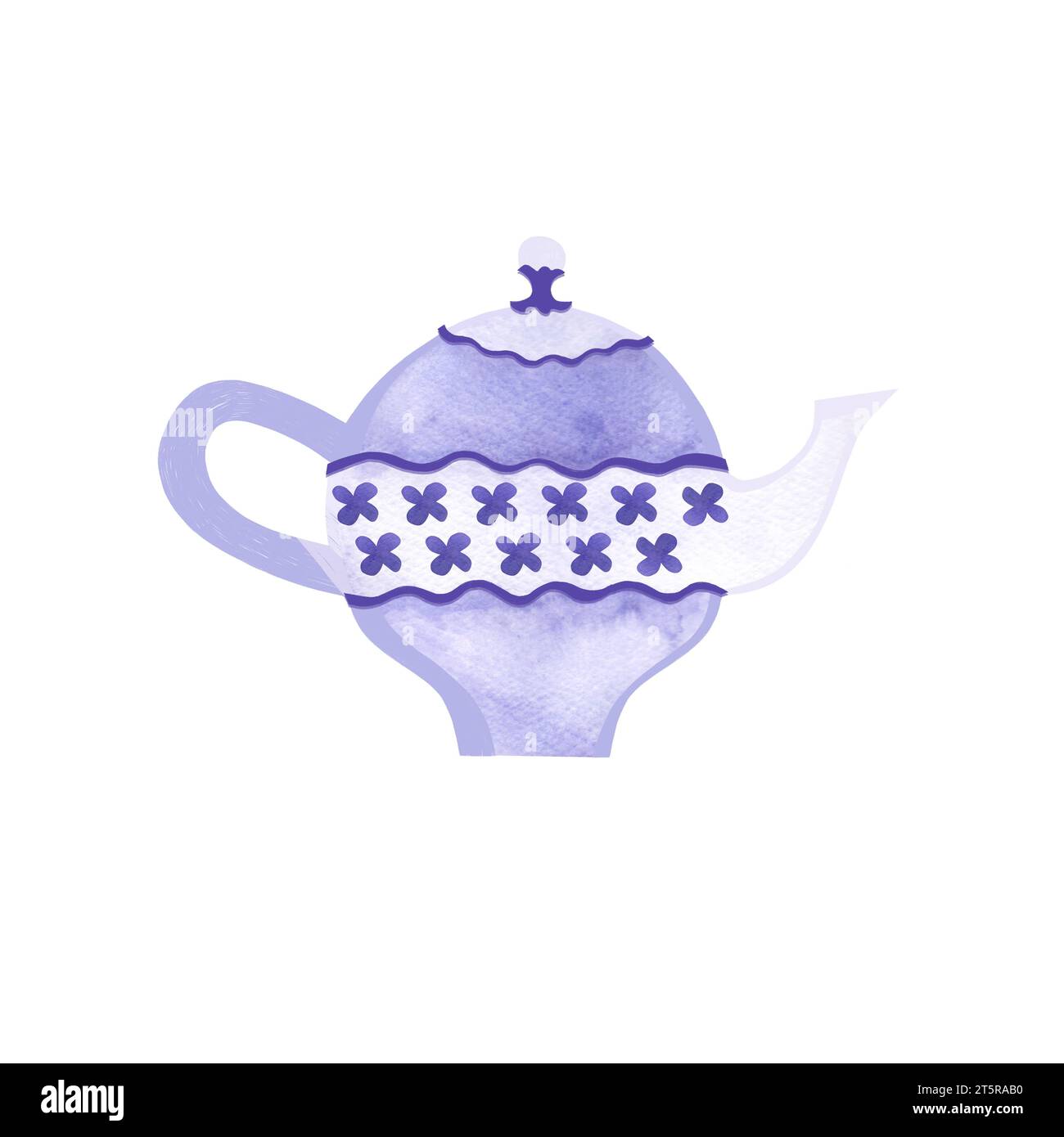 Wasserkocher in klassischem Stil mit goldfarbener Einrichtung und Blumenornamenten. Isolierte Aquarellzeichnung auf weißem Hintergrund. Clipart. Einrichtung für eine Teeparty o Stockfoto