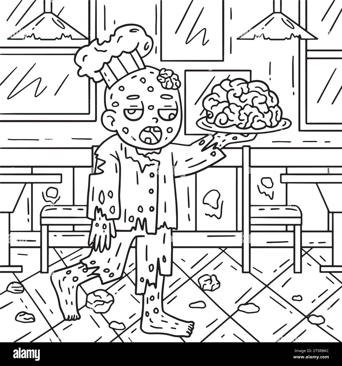 Zombie, der Gehirne auf einem Teller hält Stock Vektor