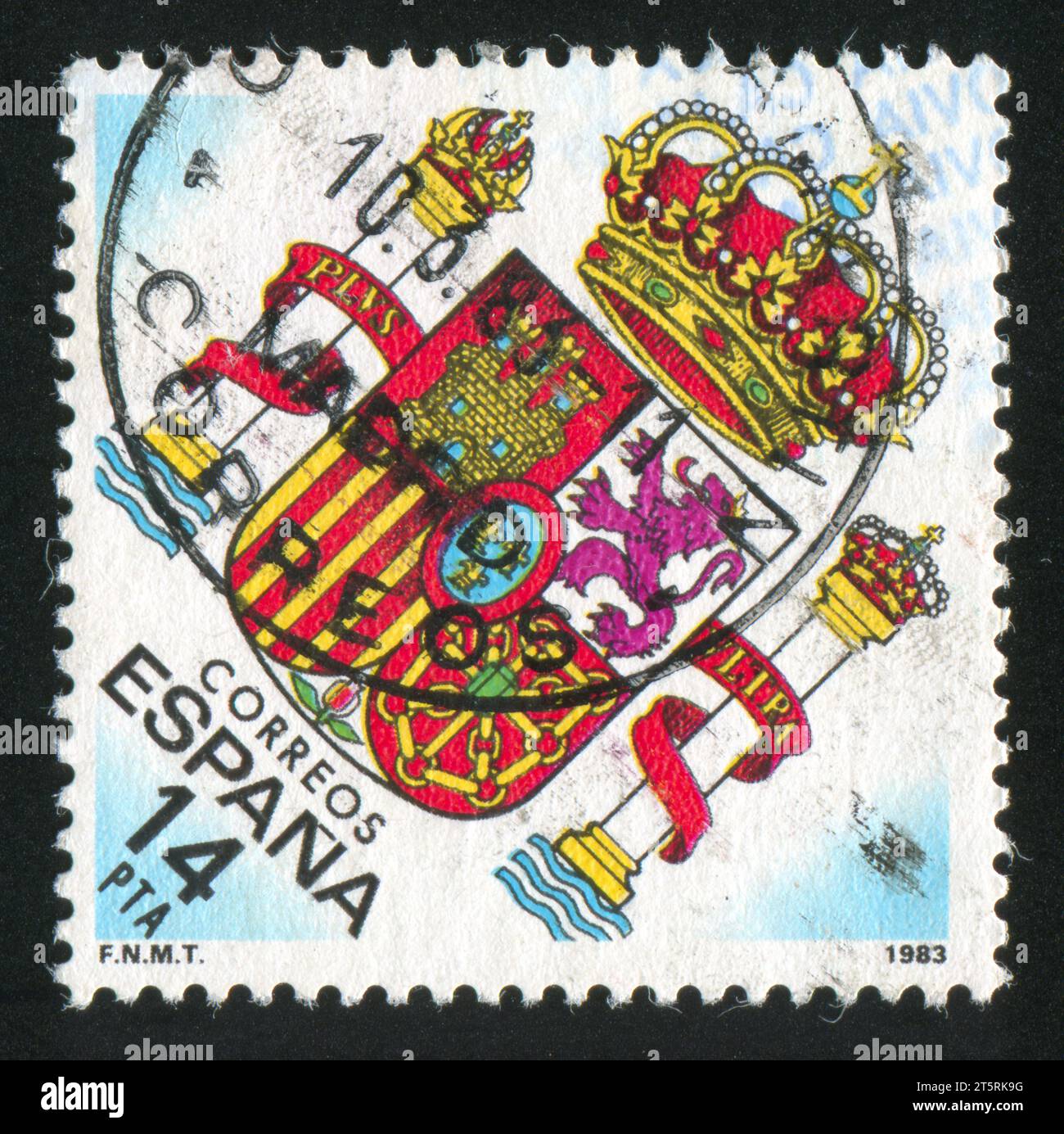 SPANIEN - CA. 1983: Briefmarke von Spanien, zeigt Wappen von König Juan Carlos I., ca. 1983 Stockfoto