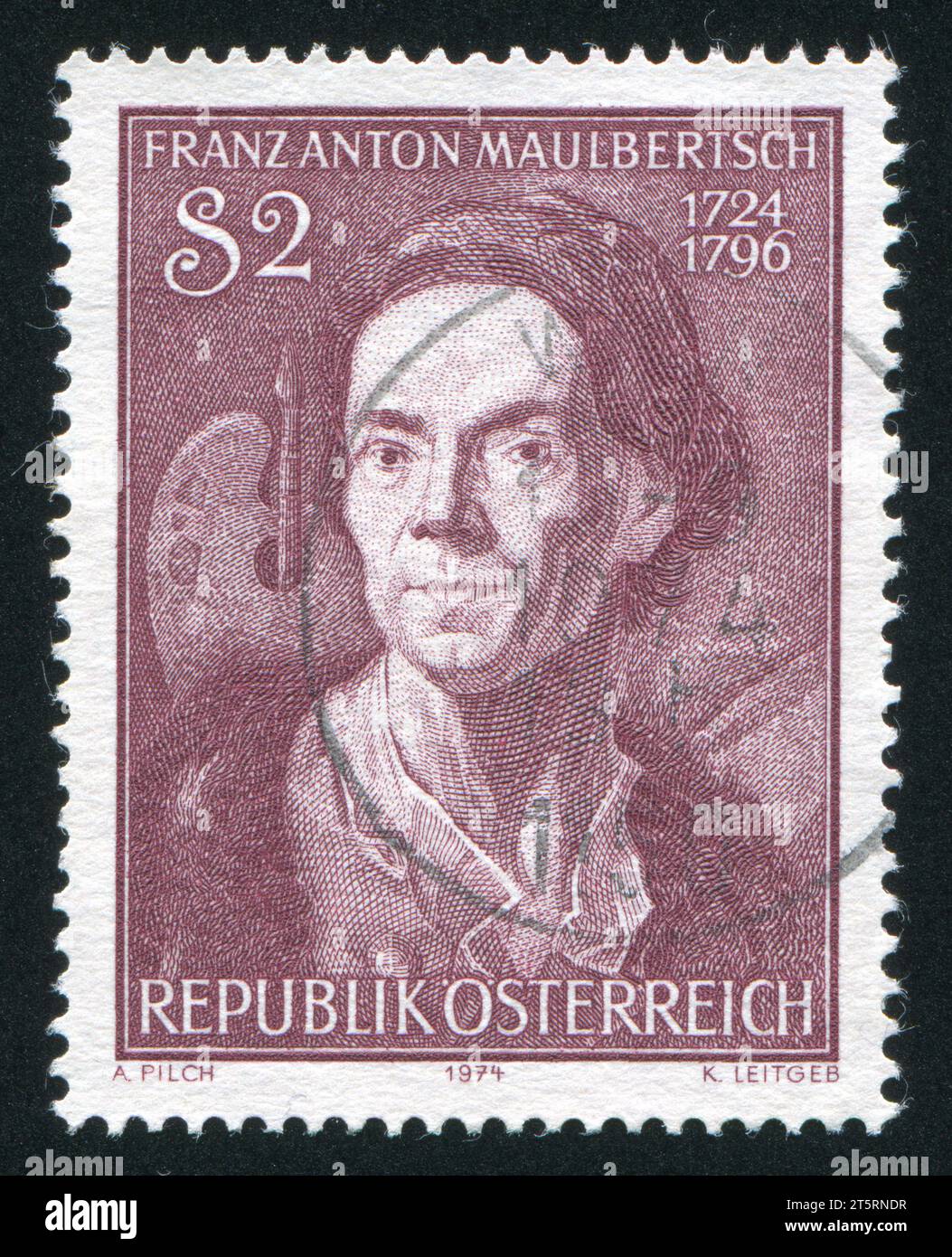 ÖSTERREICH - UM 1974: Briefmarke gedruckt von Österreich, zeigt Franz Anton Maulbertsch, um 1974 Stockfoto