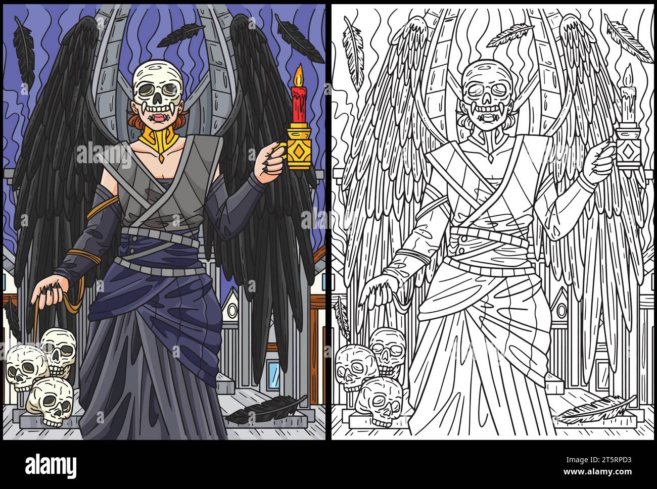 Halloween Engel des Todes Farbseite farbige Illustration Stock Vektor