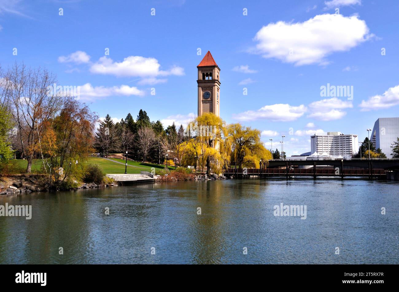 Der Great Northern Clocktower, Havermale Island, Spokane River, Spokane, Washington, USA Stockfoto