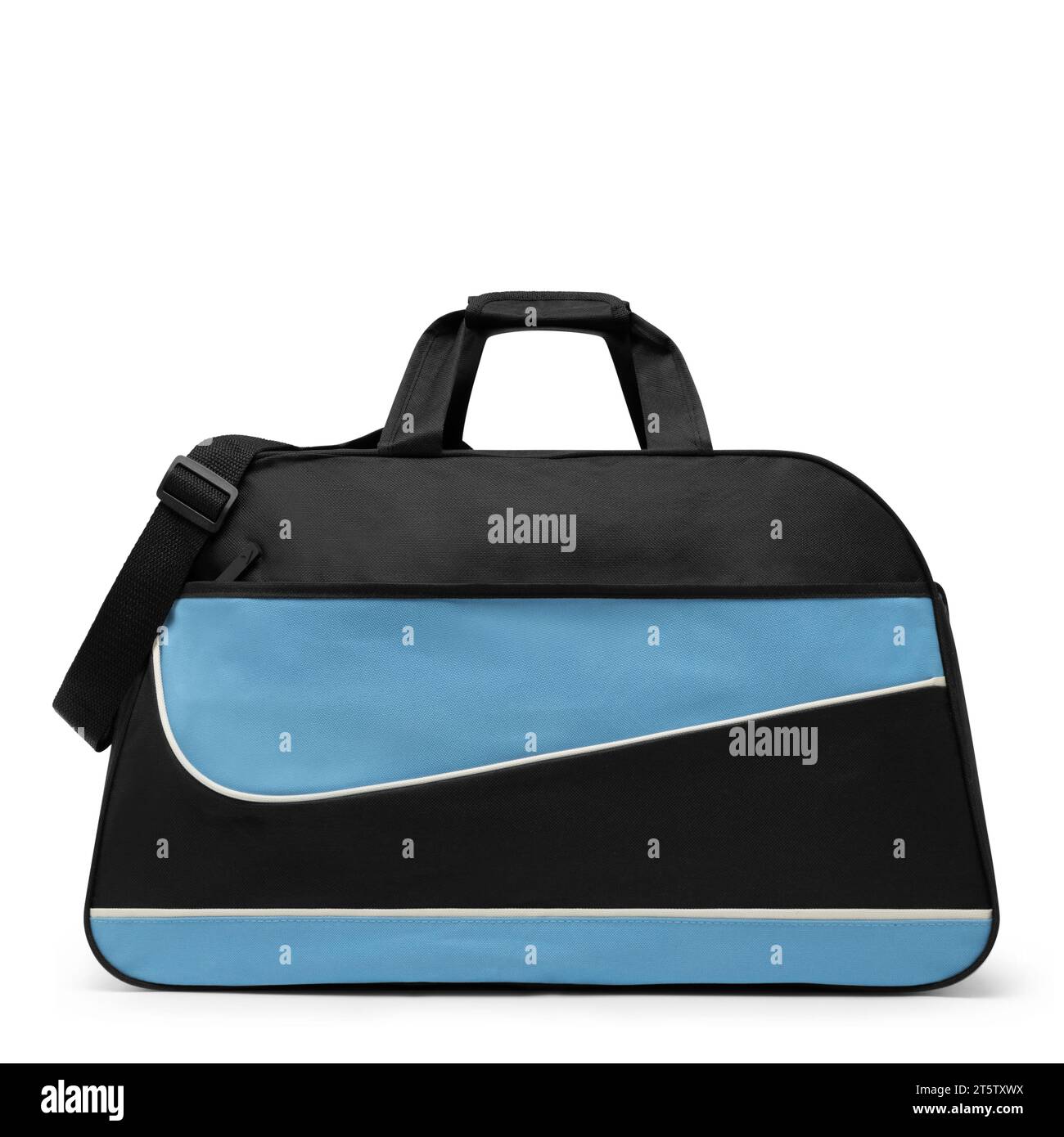 Close Up Outdoor trendige Sport Custom Nylon Umhängetasche Duffle Gym Reisetaschen für Männer Frauen isoliert auf weißem Hintergrund. Vorderansicht. Stockfoto