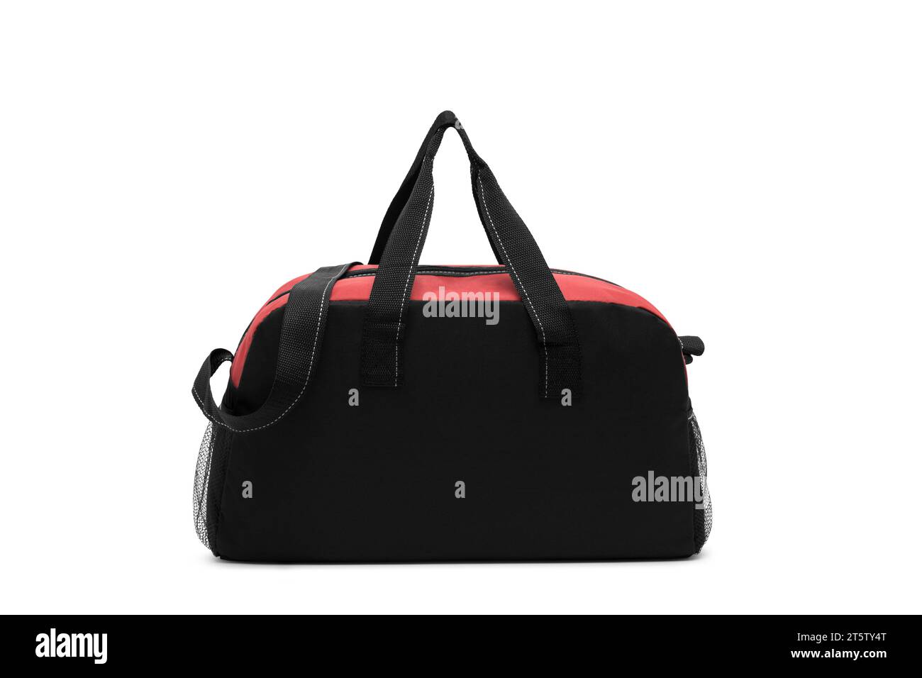 Close Up Outdoor trendige Sport Custom Nylon Umhängetasche Duffle Gym Reisetaschen für Männer Frauen isoliert auf weißem Hintergrund. Vorderansicht. Stockfoto