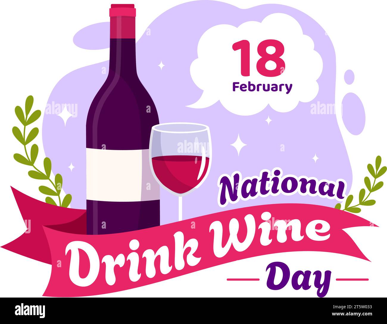 Nationale Getränk Wein Tag Vektor Illustration am 18. Februar mit Glas Trauben und Flasche im flachen Cartoon lila Hintergrund Design Stock Vektor