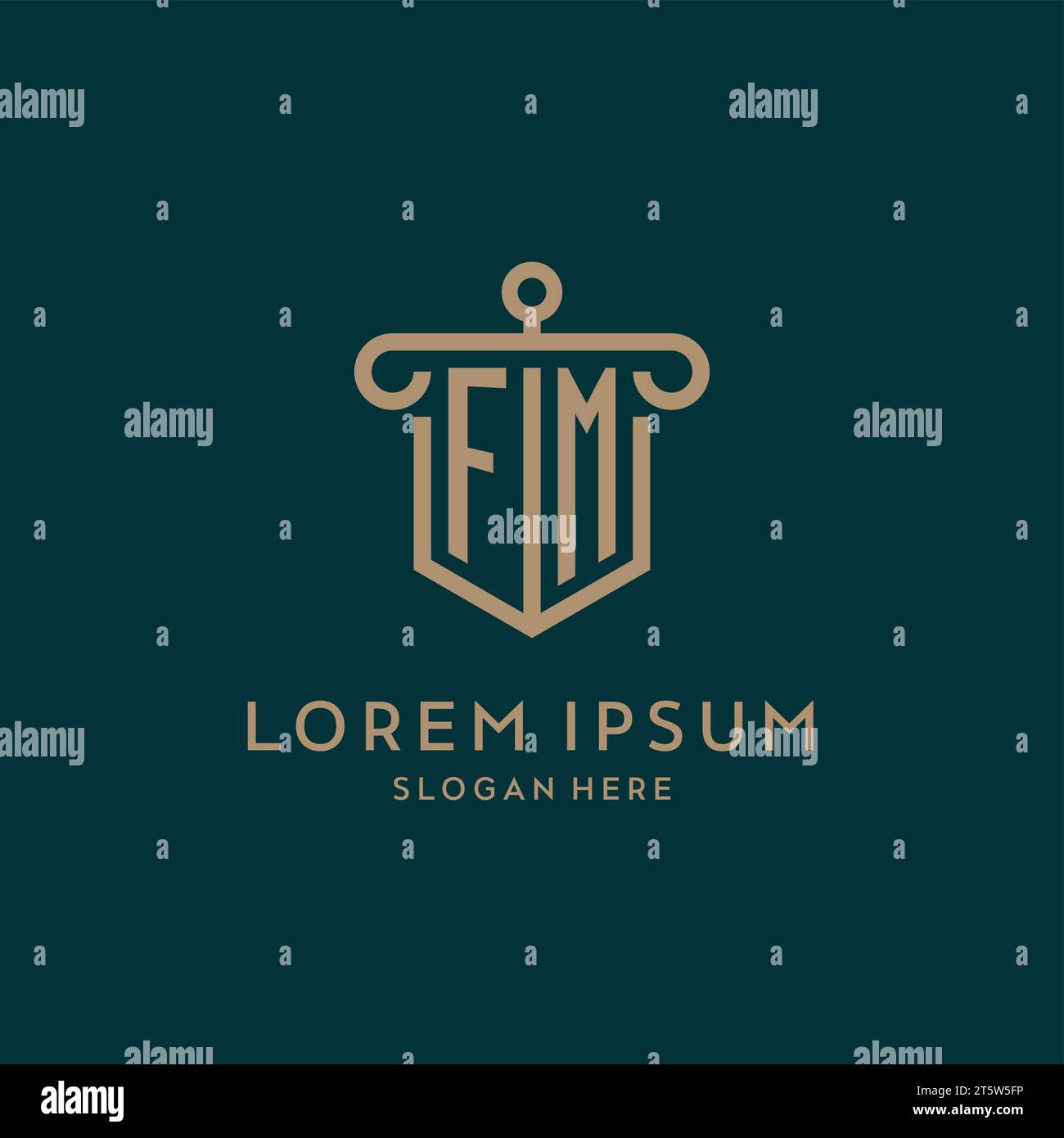 FM-Monogramm-Logo mit Schild- und säulenförmigem Design Stock Vektor