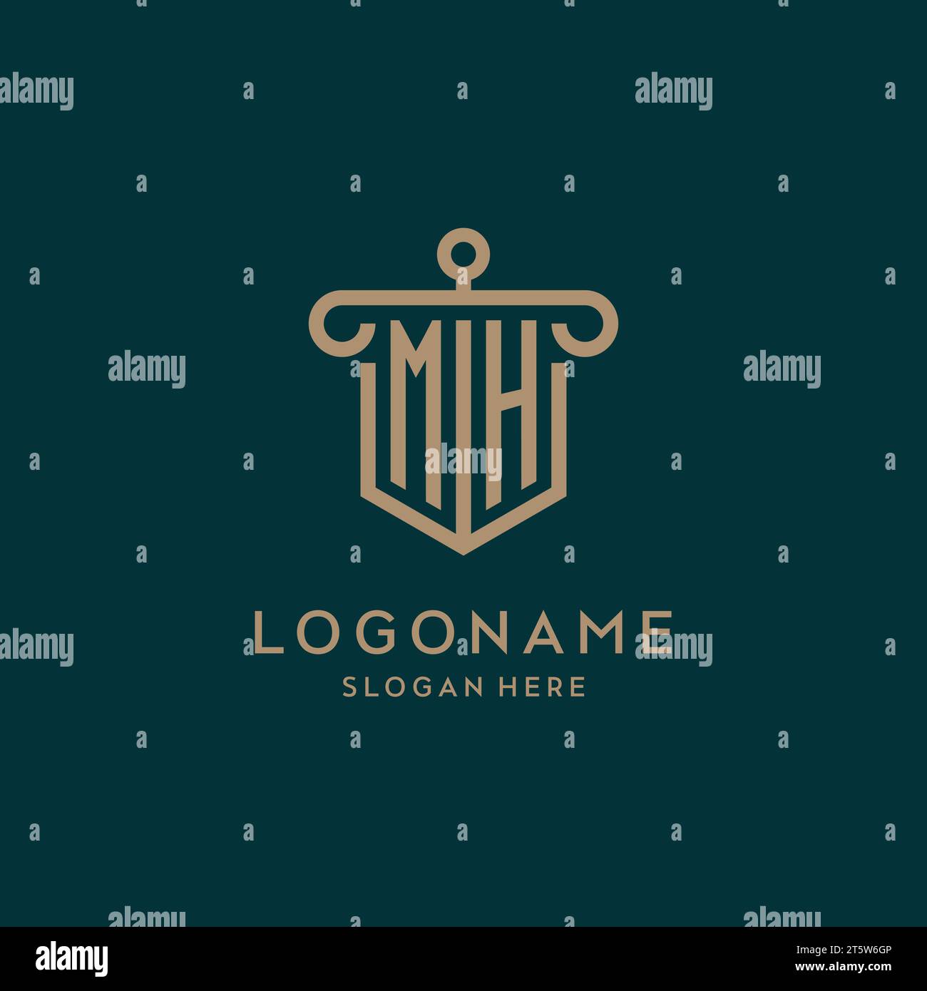 MH-Monogramm-Initiallogo mit Schild- und säulenförmigem Design Stock Vektor