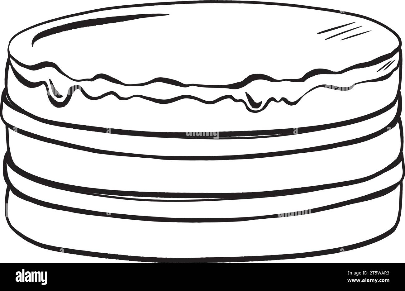 Vektorabbildung. Mehrlagiger Kuchen für besondere Anlässe. Elegantes Hochzeitsdessert mit verschiedenen Füllungen zwischen zarten Lagen. Raffinierte Schokolade Stock Vektor