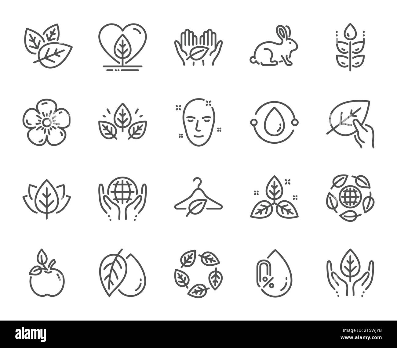 Liniensymbole für organische Kosmetik. Kein Alkohol, synthetischer Duft, fairer Handel. Vektor Stock Vektor