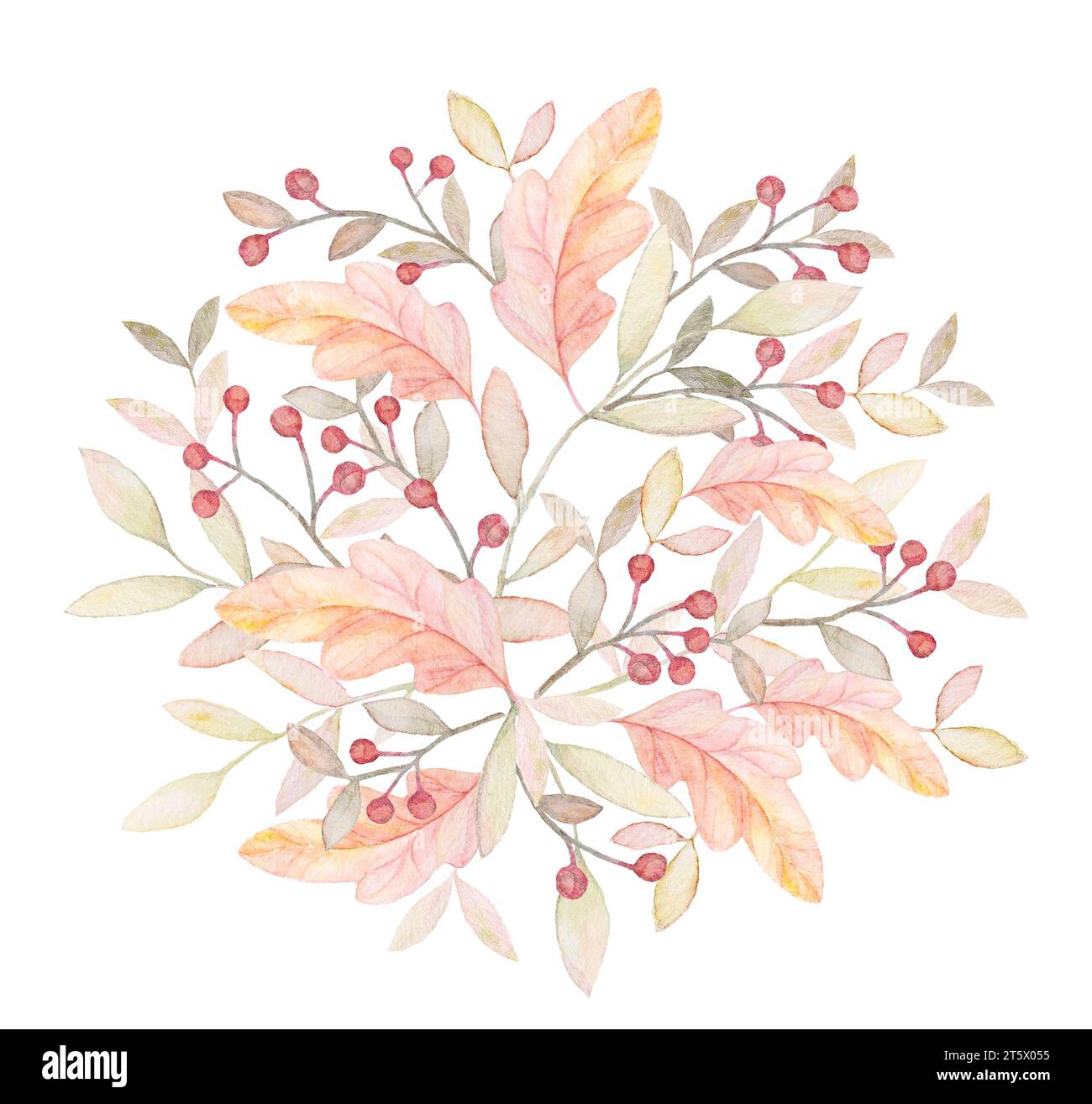 Illustration Des Herbstmonogramms. Cranath Red Berry Clipart. Hintergrund Mit Waldblumen. Herbstpflanzen Aquarellillustration. Herbst Woodland Clipart Stockfoto