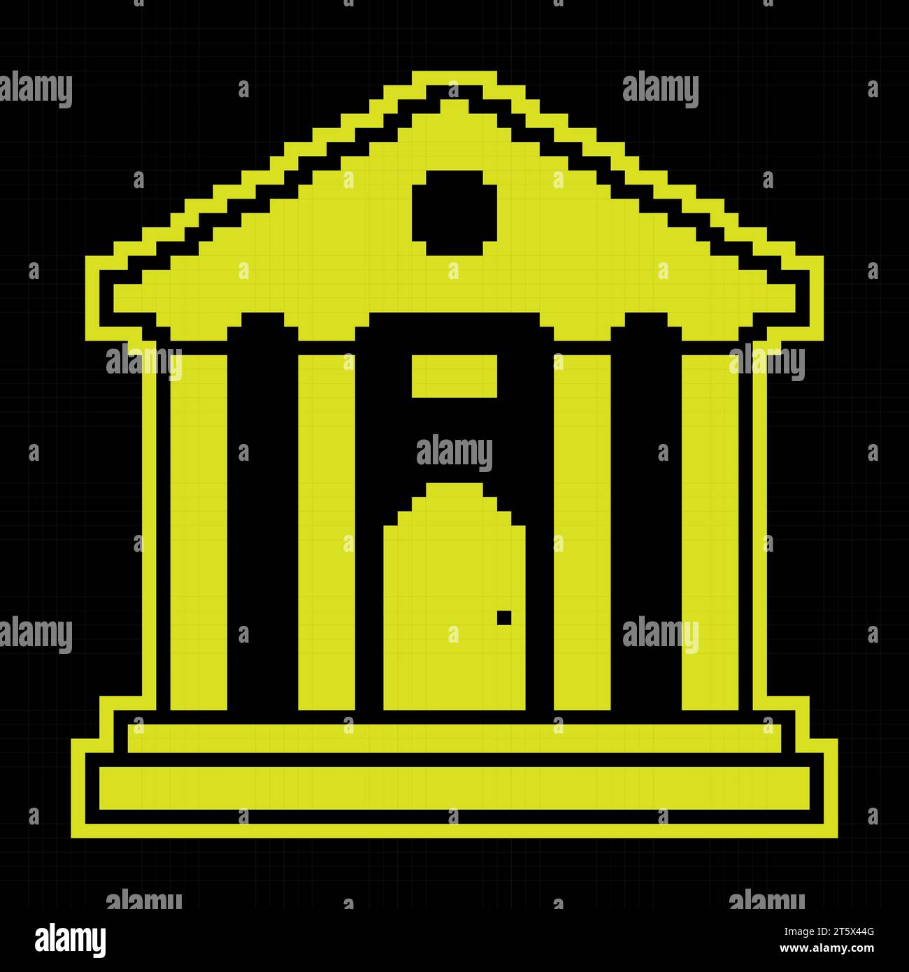 Fassade des Universitätsgebäudes. Außenseite des Schulhauses. Symbol für Pixelsilhouette. Einfacher schwarzer und gelber Vektor Stock Vektor