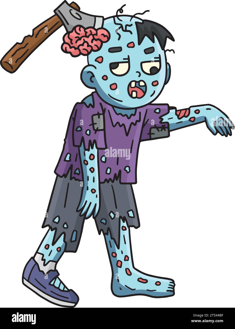 Zombie mit einer Axt auf Head Cartoon Colour Clipart Stock Vektor