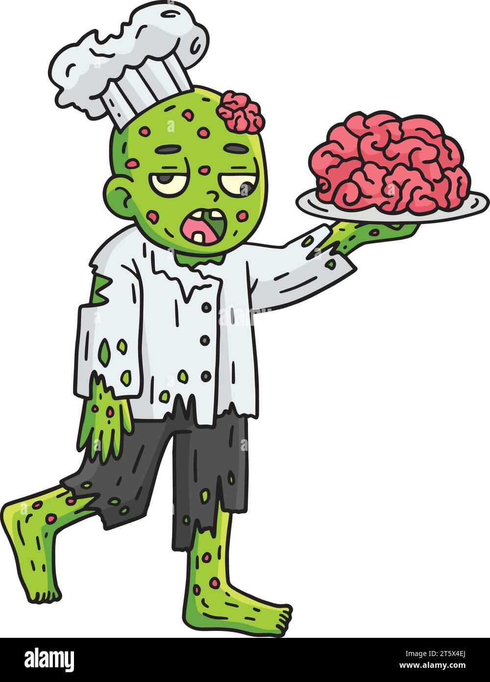 Zombie hält Gehirne auf einem Teller Cartoon Clipart Stock Vektor