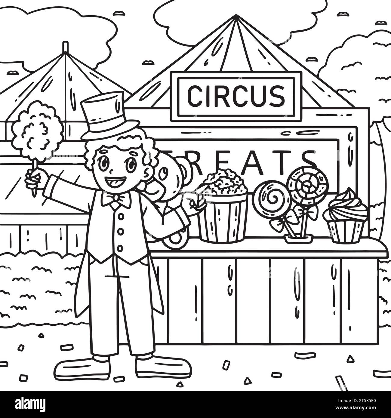 Circus Vendor Malseite für Kinder Stock Vektor