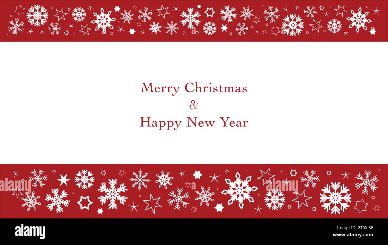 Frohe Weihnachten und frohes neues Jahr weißer leerer Präsentationsdeck-Hintergrund mit Winterschneeflocken auf roter Kopfzeile und FußeDrucken Stock Vektor