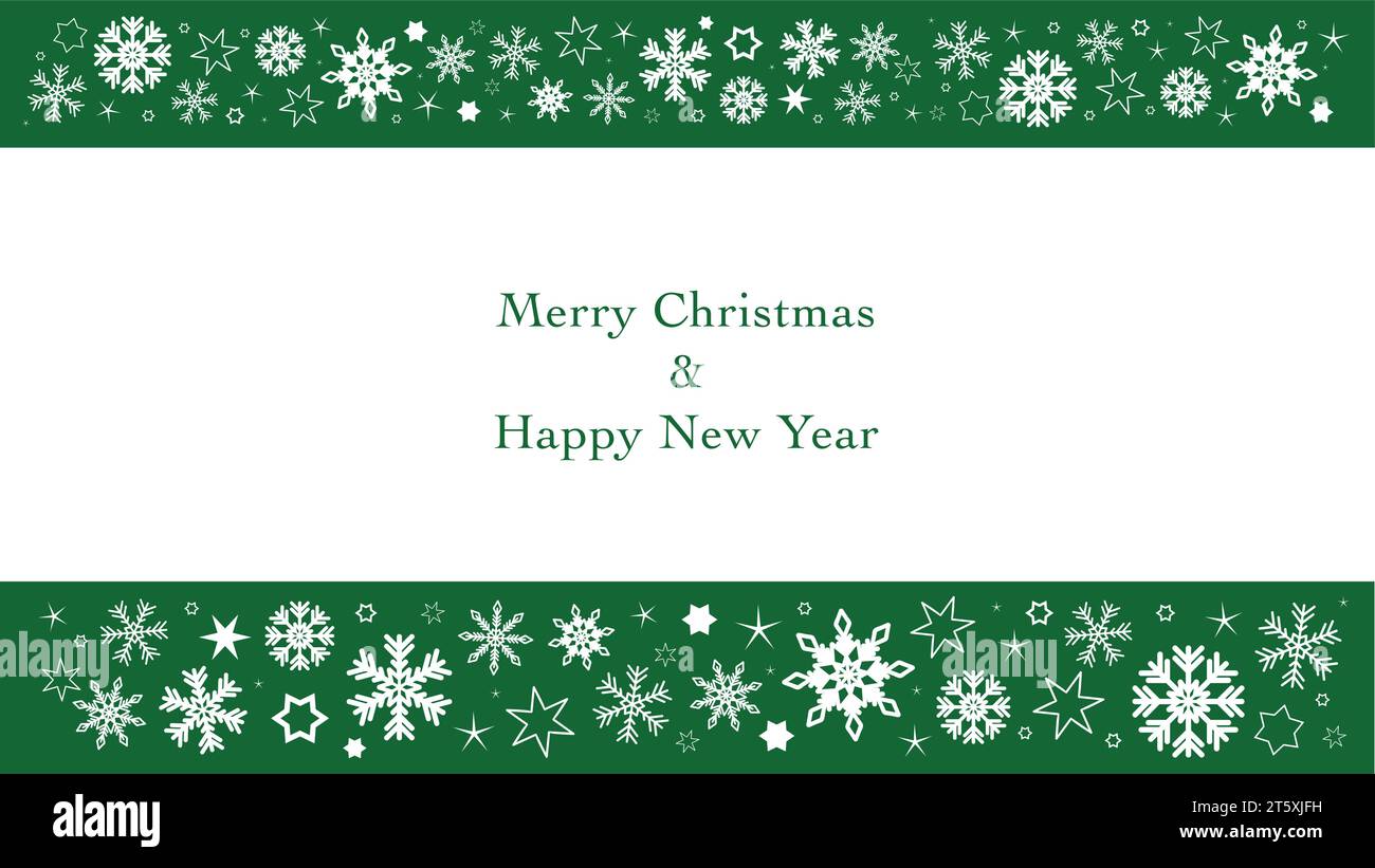 Frohe Weihnachten und frohes neues Jahr weißer leerer Präsentationsdeck-Hintergrund mit Winterschneeflocken auf grüner Kopf- und FußzeilenDrucken Stock Vektor
