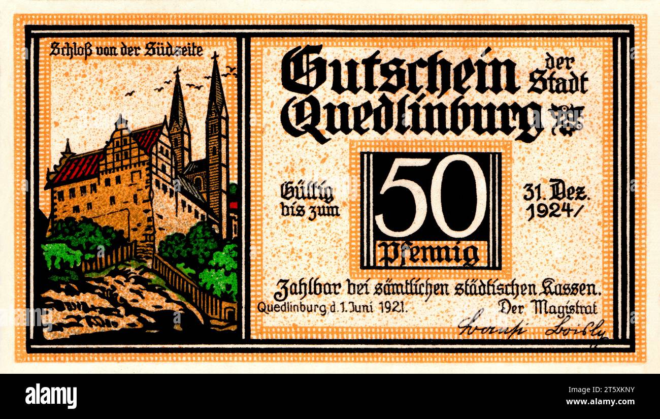 Coupon, Quedlingurg, Deutschland, Europa, 1921 Stockfoto