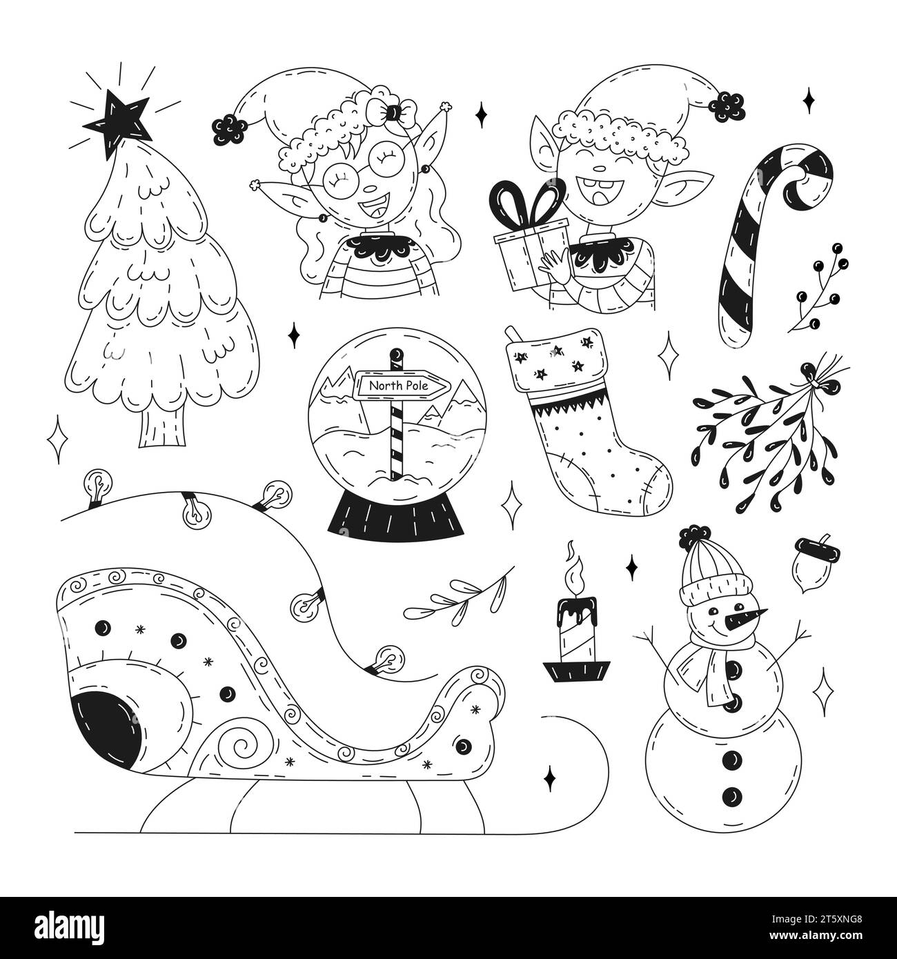 Weihnachtsset mit Doodle-Elementen. Stock Vektor