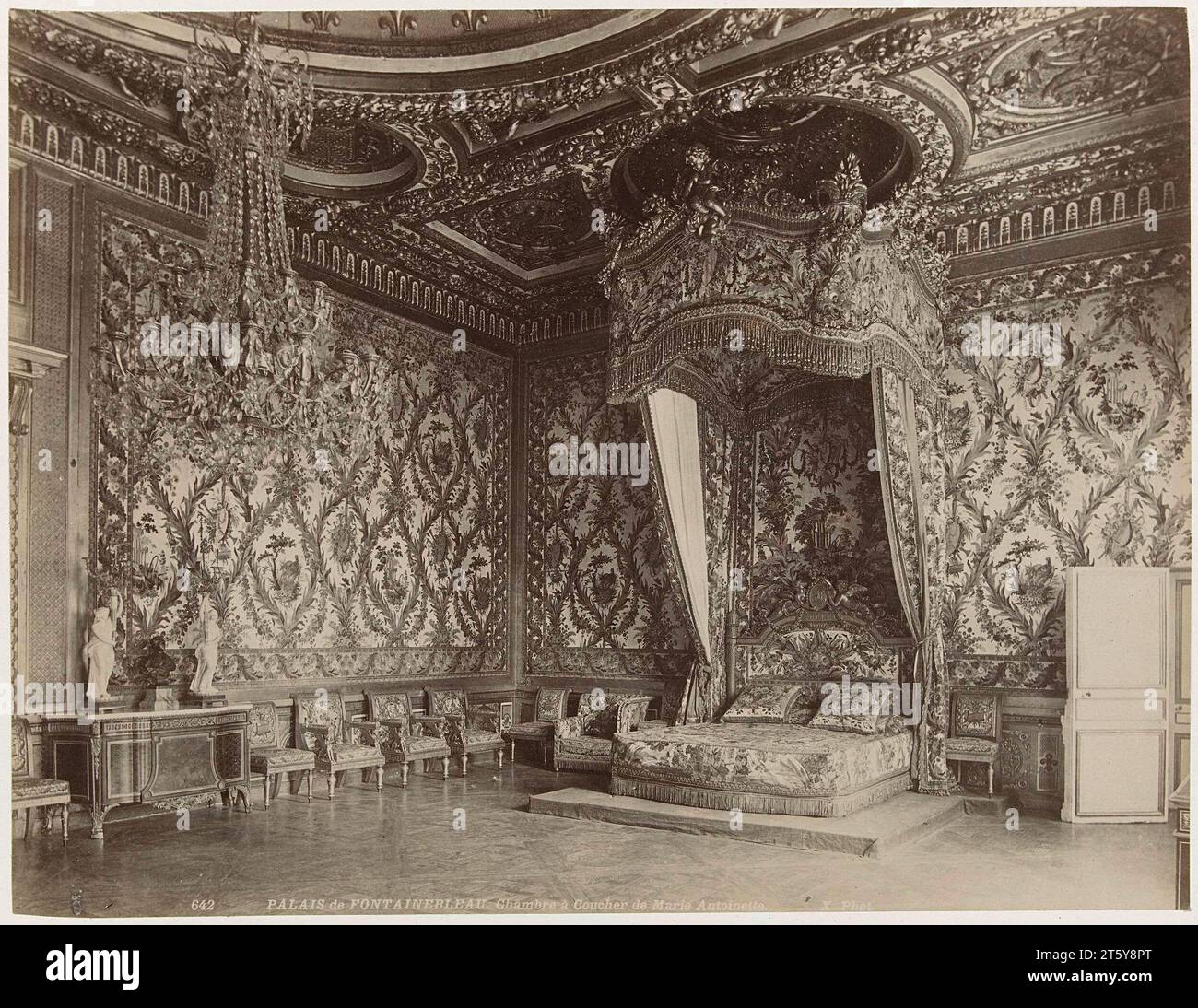 Schlafzimmer von Marie Antoinette im Schloss Fontainebleau, 1887 - 1900 Stockfoto