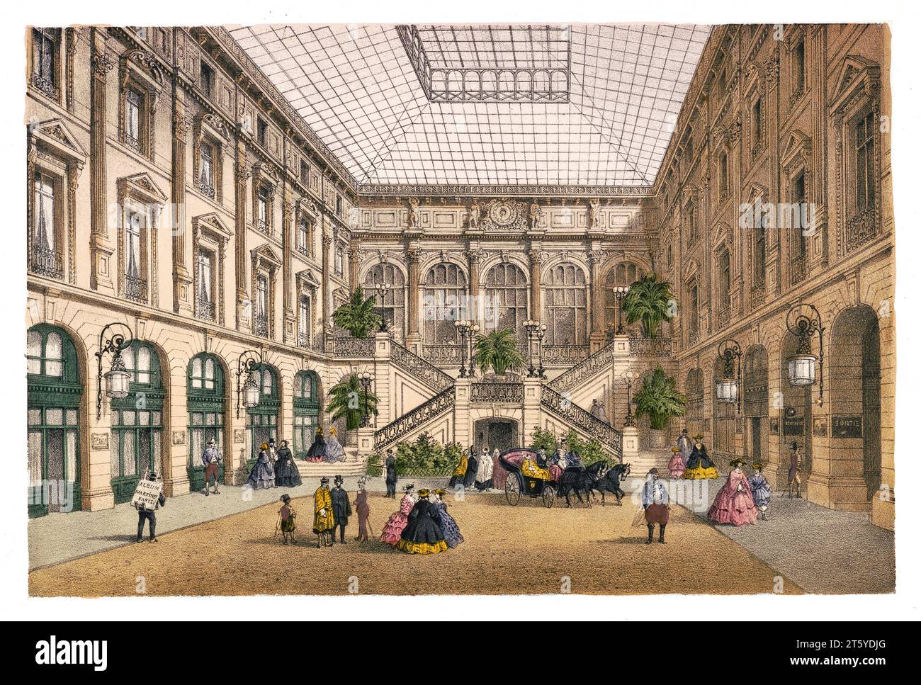 Alte Aussicht auf den überdachten Innenhof des Louvre-Palastes, Paris. Von Rivière, publ. In Paris, CA 1875 Stockfoto