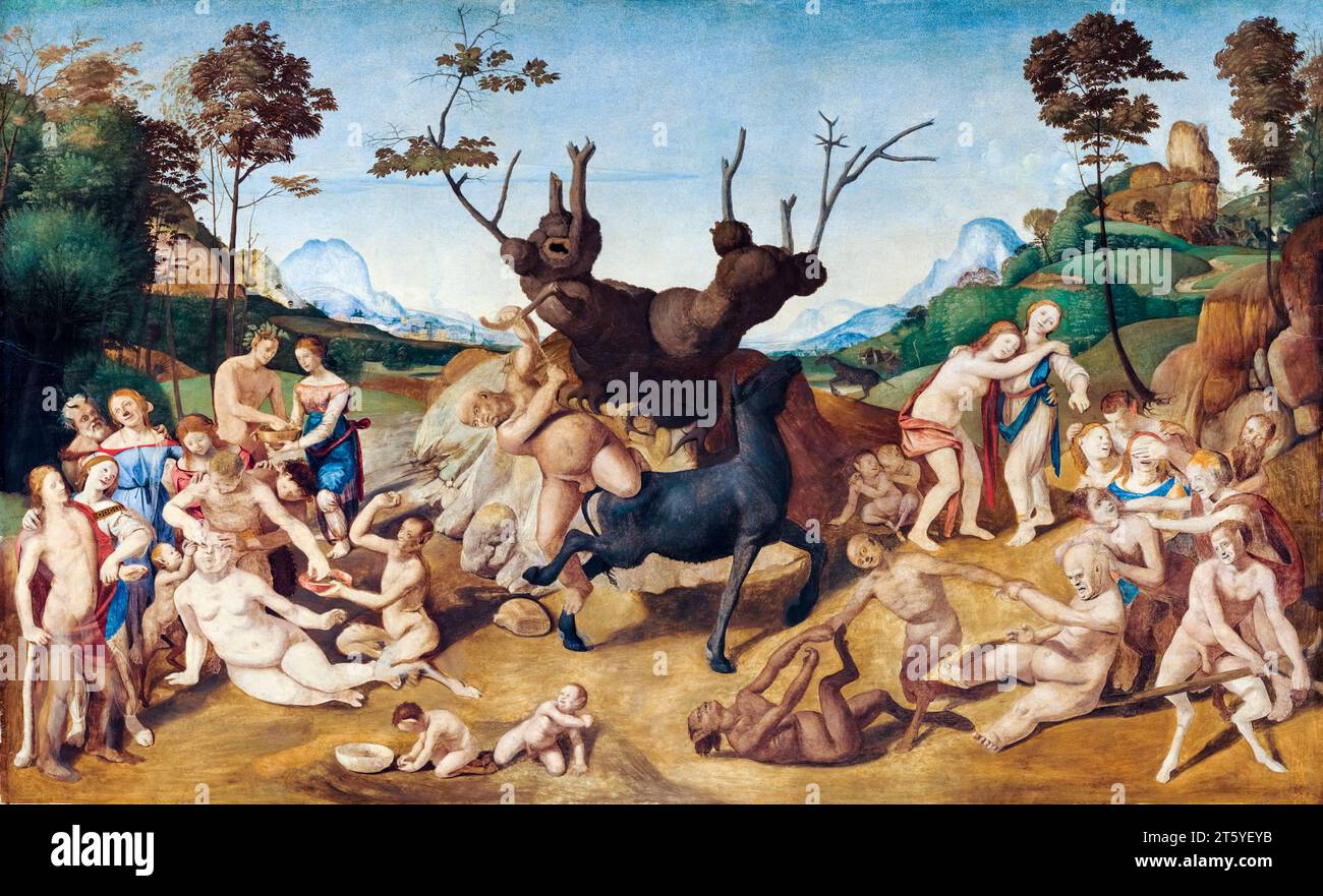 Piero di Cosimo, das Unglück des Silenus, Ölgemälde auf Tafelplatte, um 1500 Stockfoto