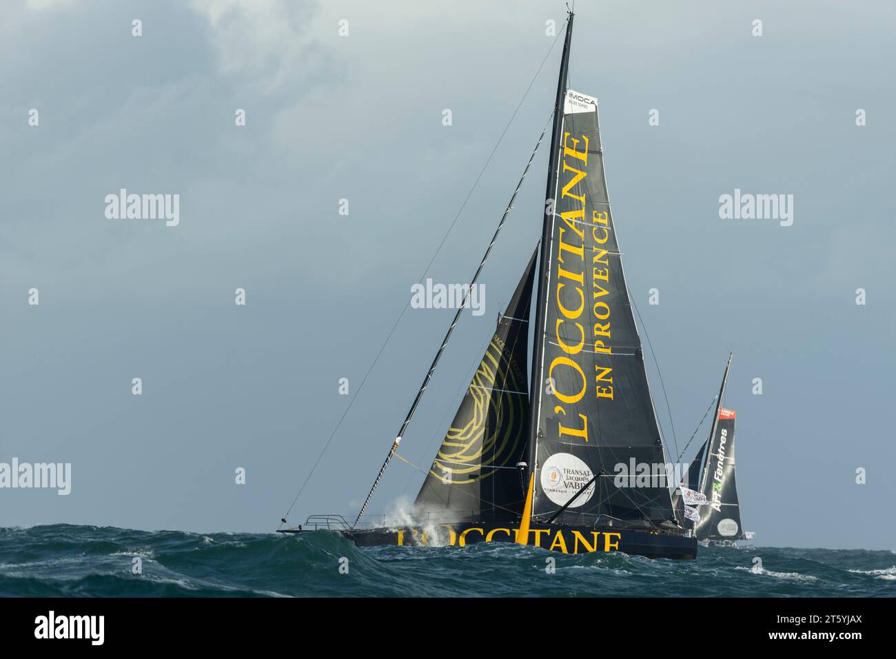 CREMER Clarisse (fra) und ROBERTS Alan (gbr), L'Occitane-EN-Provence, Aktion zum Beginn der 16. Ausgabe des Transat Jacques Vabre, Yachtrennen von Le Havre, Frankreich nach Fort de France, Martinique, am 7. November 2023 - Foto Pierre Bourras / DPPI Stockfoto