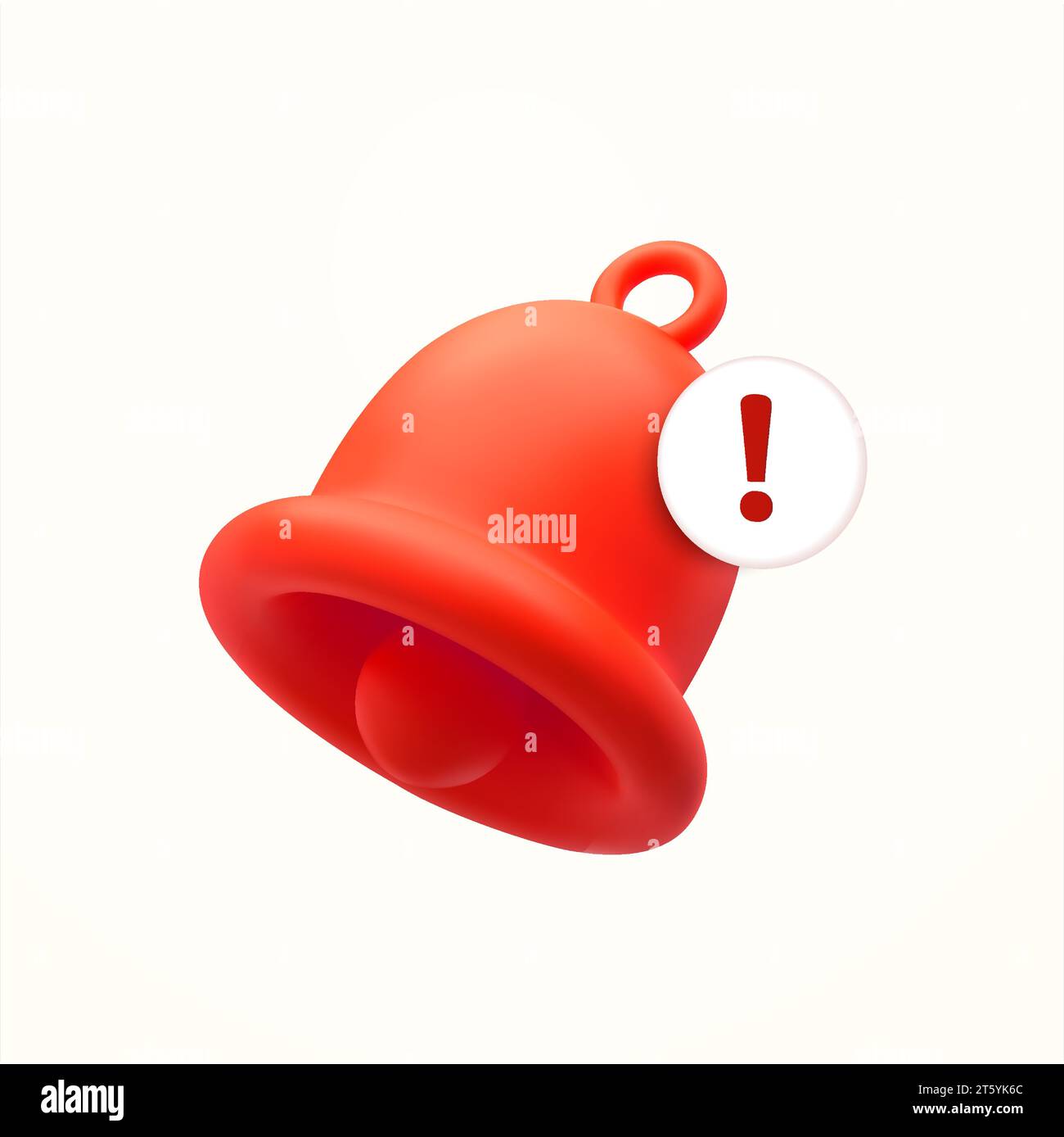 3D gerenderte minimale rote Glocke mit dem Symbol für das Ausrufezeichen, isoliert auf weißem Hintergrund. 3D-Alarm, Notfallsymbol. Vektorabbildung. Vektorabbildung Stock Vektor