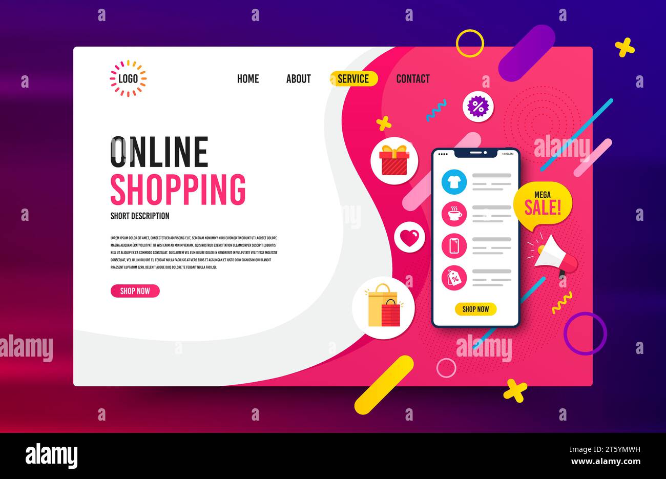 Vektorvorlage für Landing-Page des Verkaufs. Webdesign für Online-Shopping, digitales Marketing. Stock Vektor