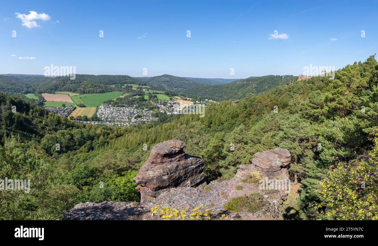 Panoramabild der Landschaft im Nationalpark Eifel, Nordrhein-Westfalen, Deutschland Stockfoto