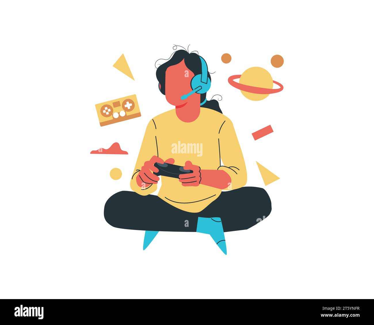 Ein Mädchen, das Videospiele spielt. Vektor-Illustration in flachem Cartoon-Stil. Stock Vektor