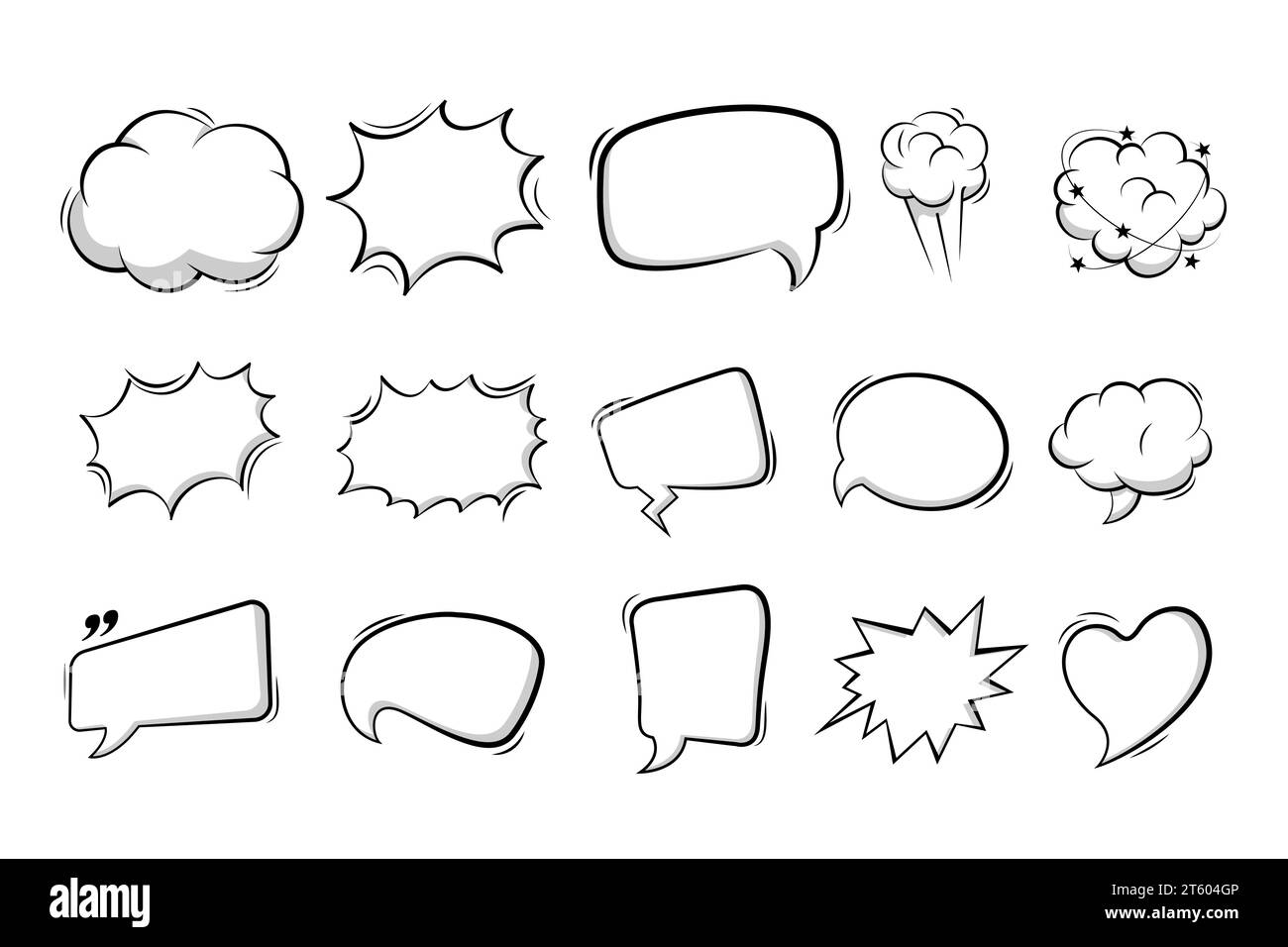 Leere Comic-Sprechblasen im Hintergrund im Pop-Art-Stil. Comic-Sprach-Bubble-Aufkleber mit Wolke, Starburst, Textbox-Platz, Explosion. Stock Vektor