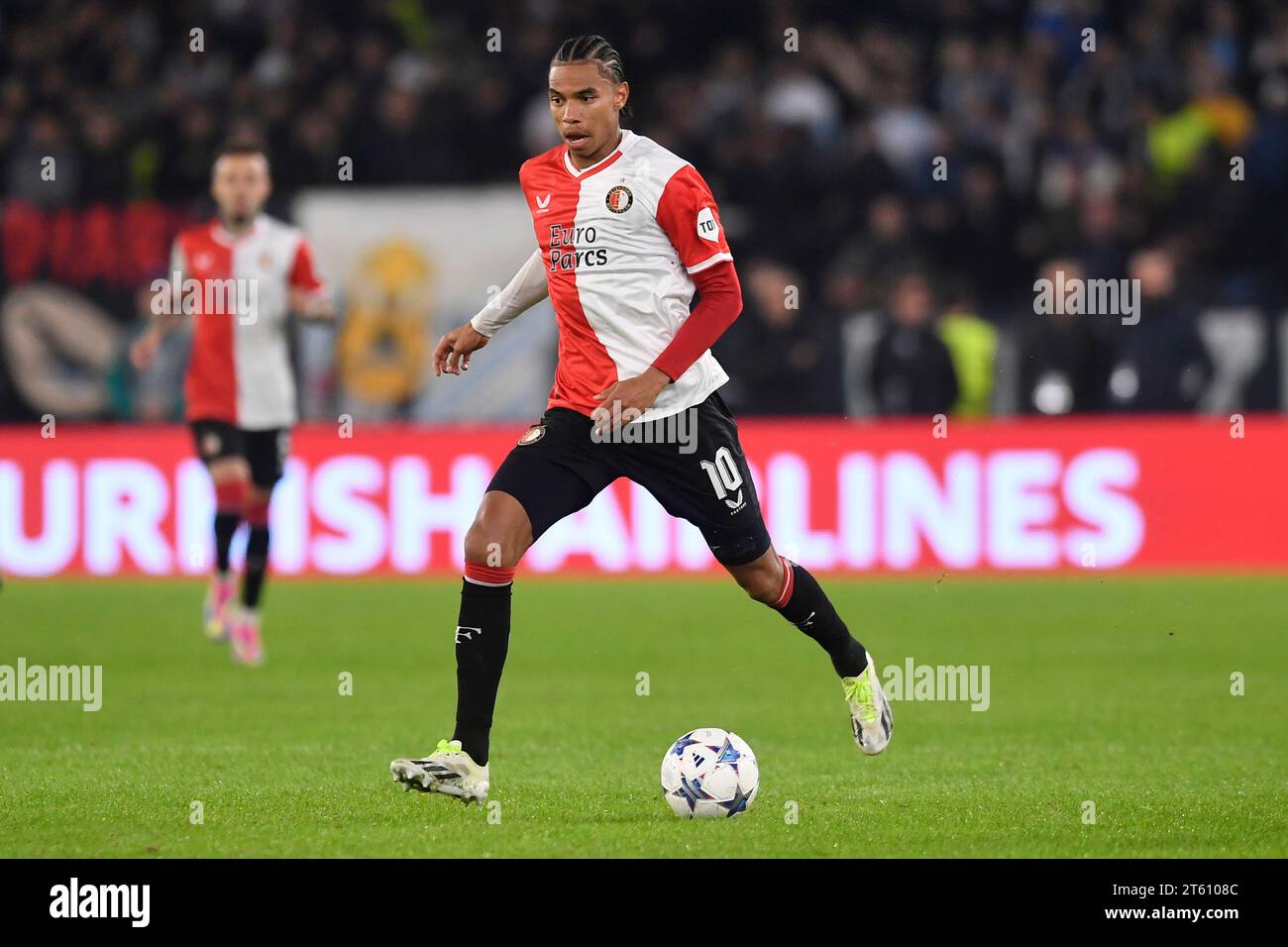 Rom, Italien. November 2023. Calvin Stengs aus Feyenoord während des Champions League Gruppe E Fußballspiels zwischen SS Lazio und Feyenoord im Olimpico-Stadion in Rom (Italien), 7. November 2023. Quelle: Insidefoto di andrea staccioli/Alamy Live News Stockfoto