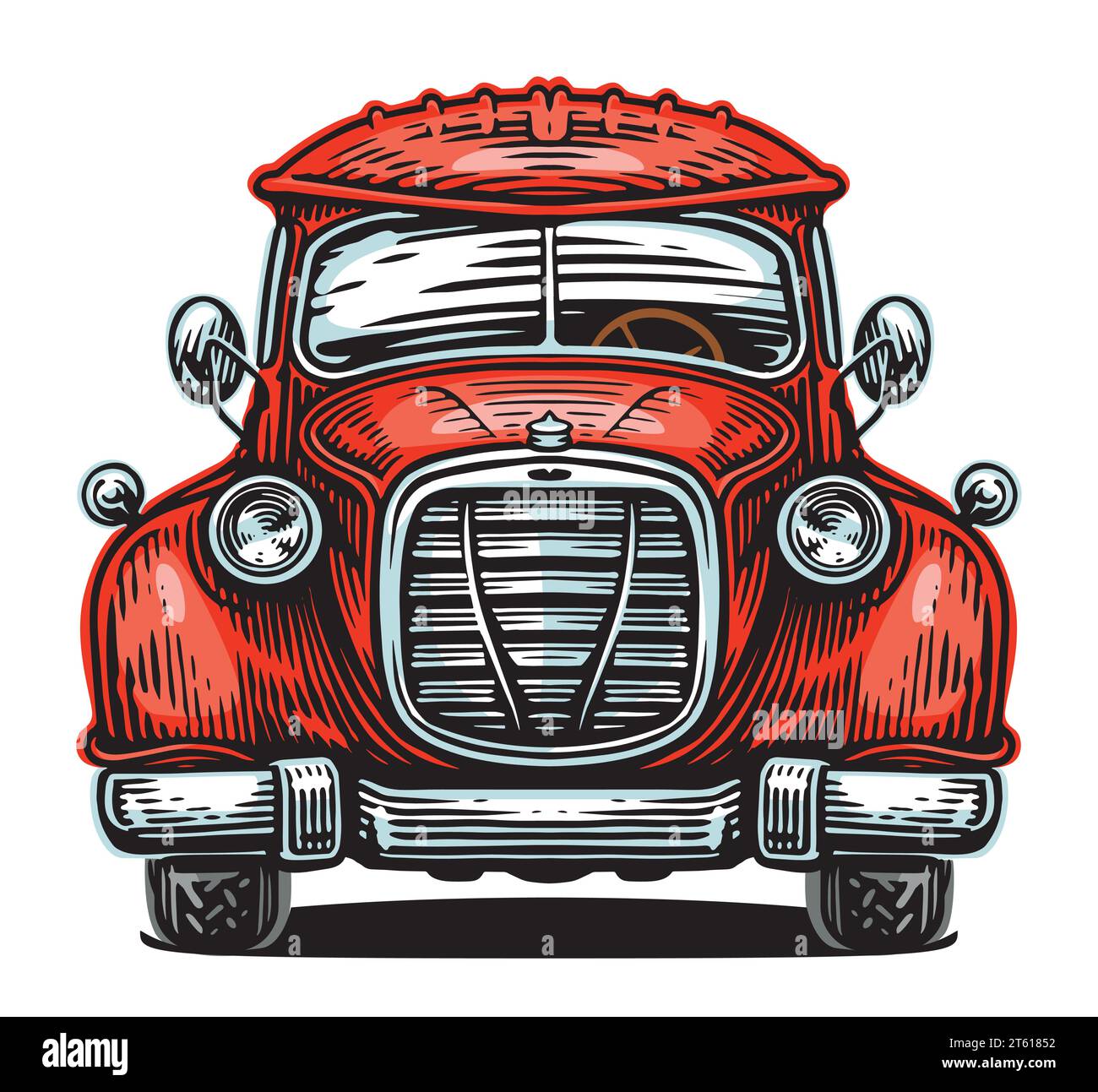 Rotes Retro-Auto von vorne. Vektorillustration für Oldtimer Stock Vektor