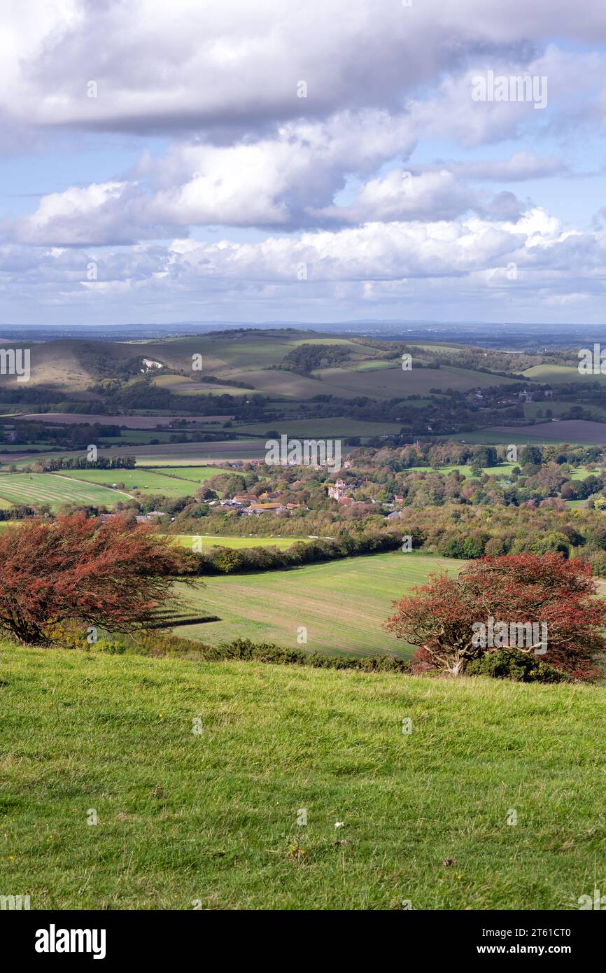 Blick auf Firle und die South Downs im Herbst, East Sussex, England Stockfoto