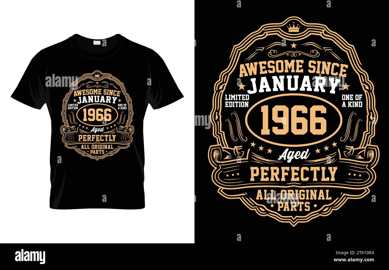 Tolles T-Shirt seit Januar 1966 mit Vintage-Geburtstagsgeschenken Stock Vektor