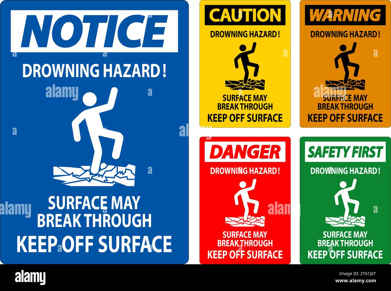 Gefahrenschild Ertrinken Gefahr – Oberfläche Kann Durchbrechen, Halten Sie Sich Von Der Oberfläche Fern Stock Vektor