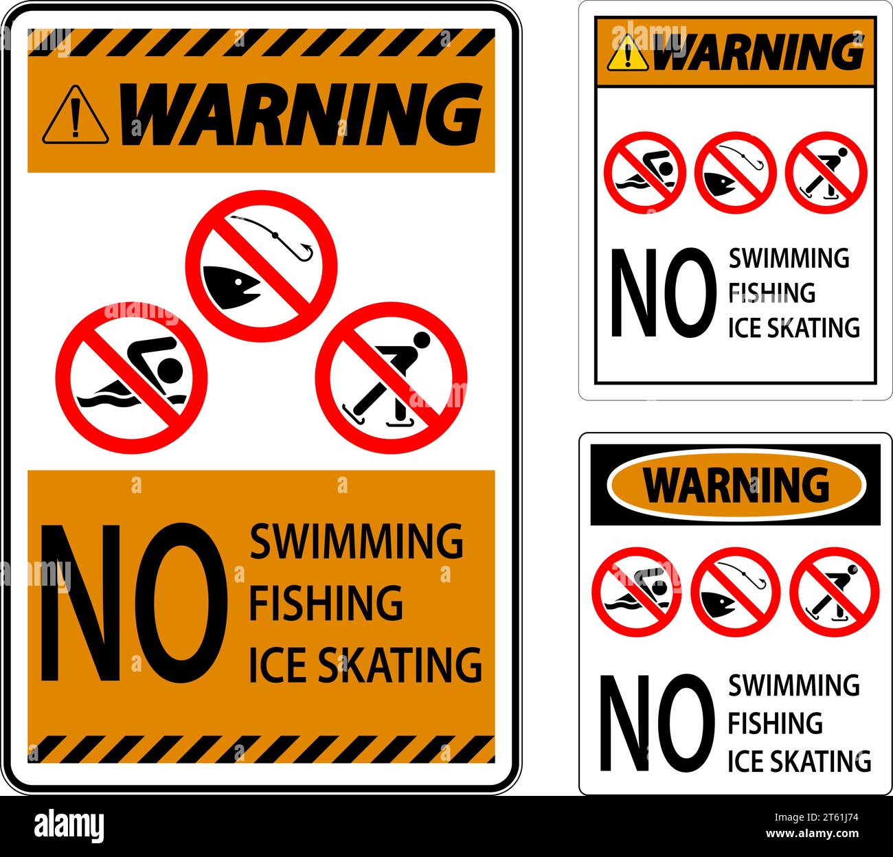 Verbotsschild Warnung - Kein Schwimmen, Angeln, Schlittschuhlaufen Stock Vektor
