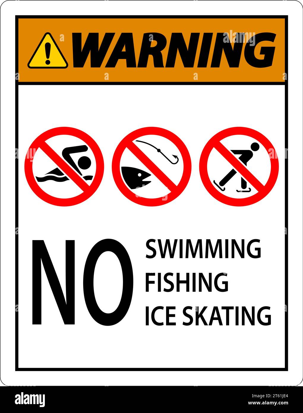 Verbotsschild Warnung - Kein Schwimmen, Angeln, Schlittschuhlaufen Stock Vektor