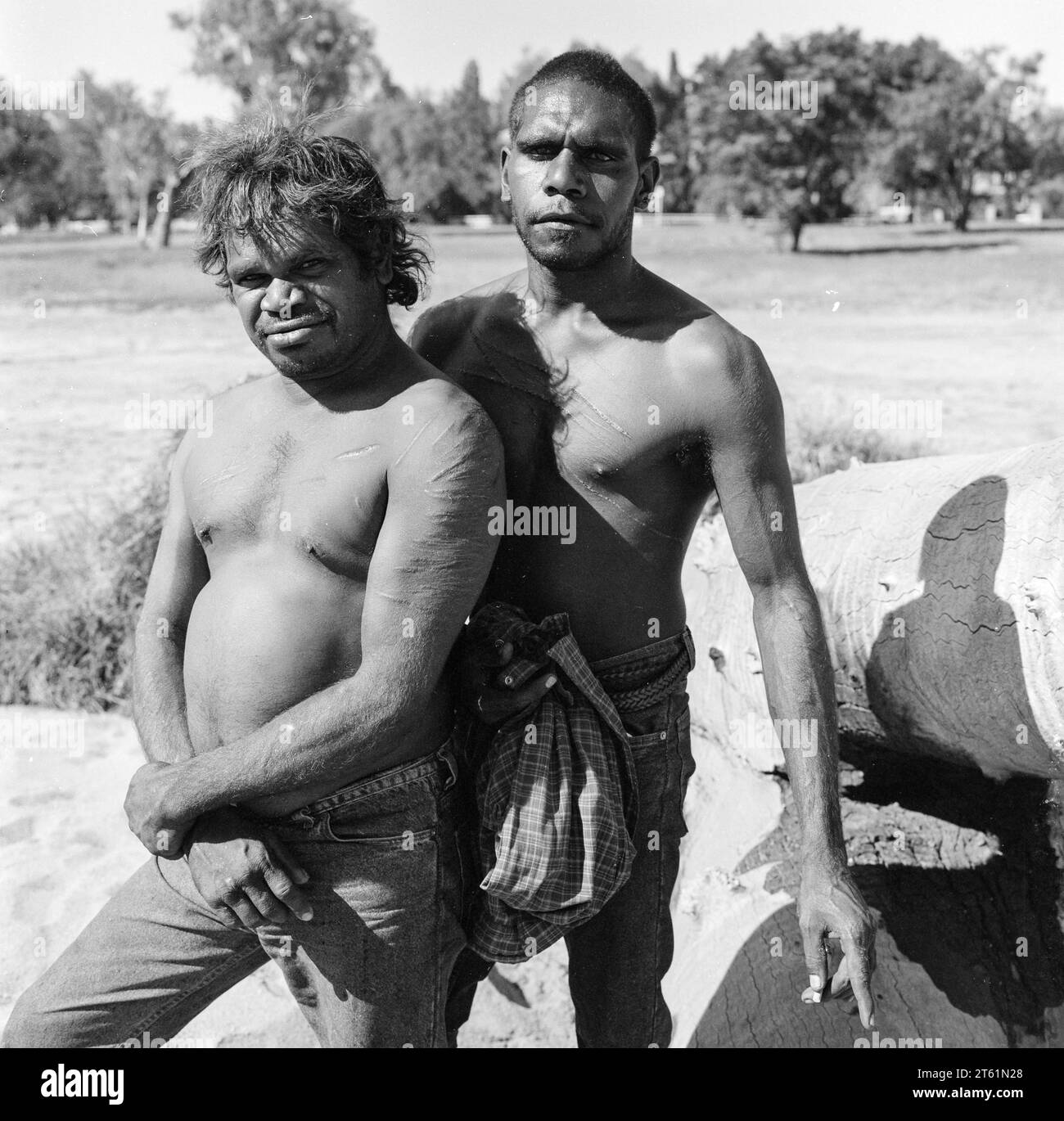 Aborigines im Todd River, Alice Springs, Northern Territory, Australien Stockfoto