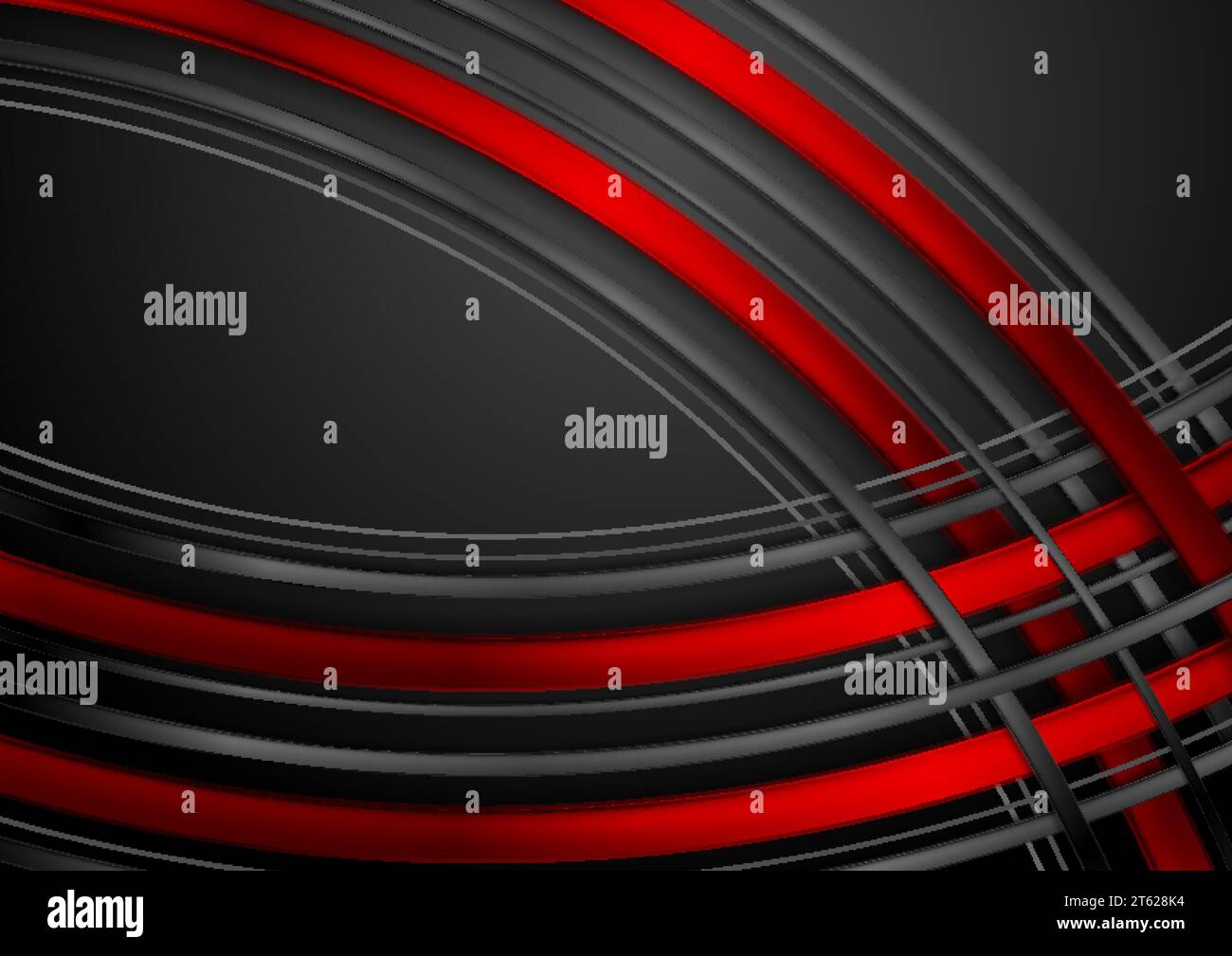Abstrakter, glänzender, wellenförmiger Hintergrund in Rot und Schwarz. Vektordesign Stock Vektor