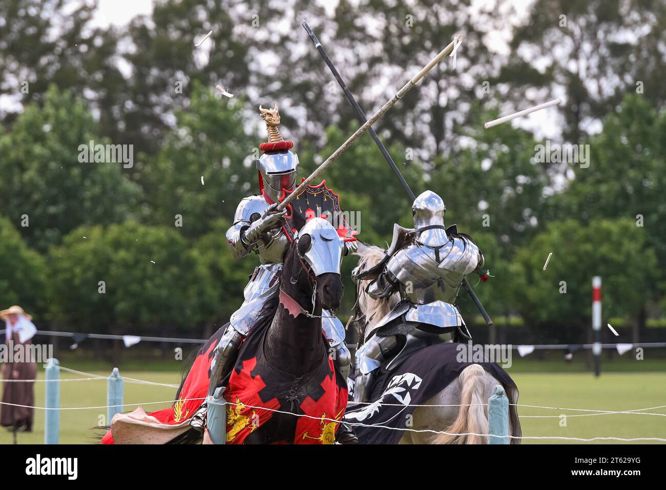 Ritterturnier. Mittelalterliche Ritter während eines Turniers. Ritterwettbewerb. Stockfoto