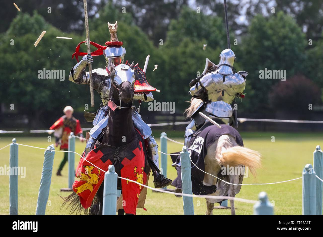 Ritterturnier. Mittelalterliche Ritter während eines Turniers. Ritterwettbewerb. Stockfoto
