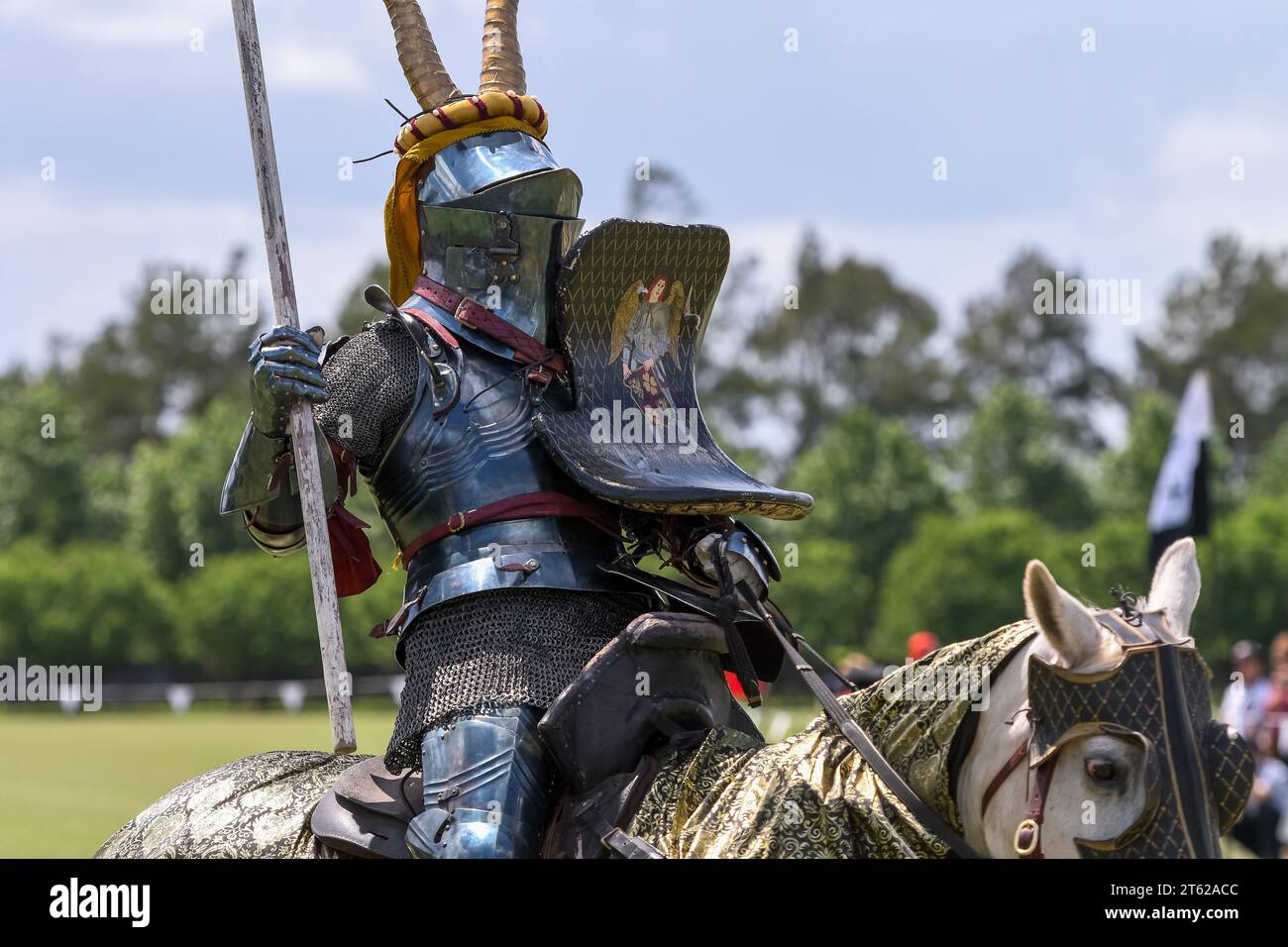Ritterturnier. Mittelalterliche Ritter während eines Turniers. Ritterwettbewerb. Stockfoto