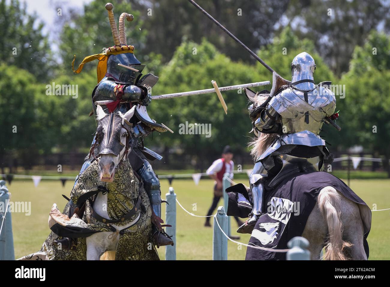 Ritterturnier. Mittelalterliche Ritter während eines Turniers. Ritterwettbewerb. Stockfoto