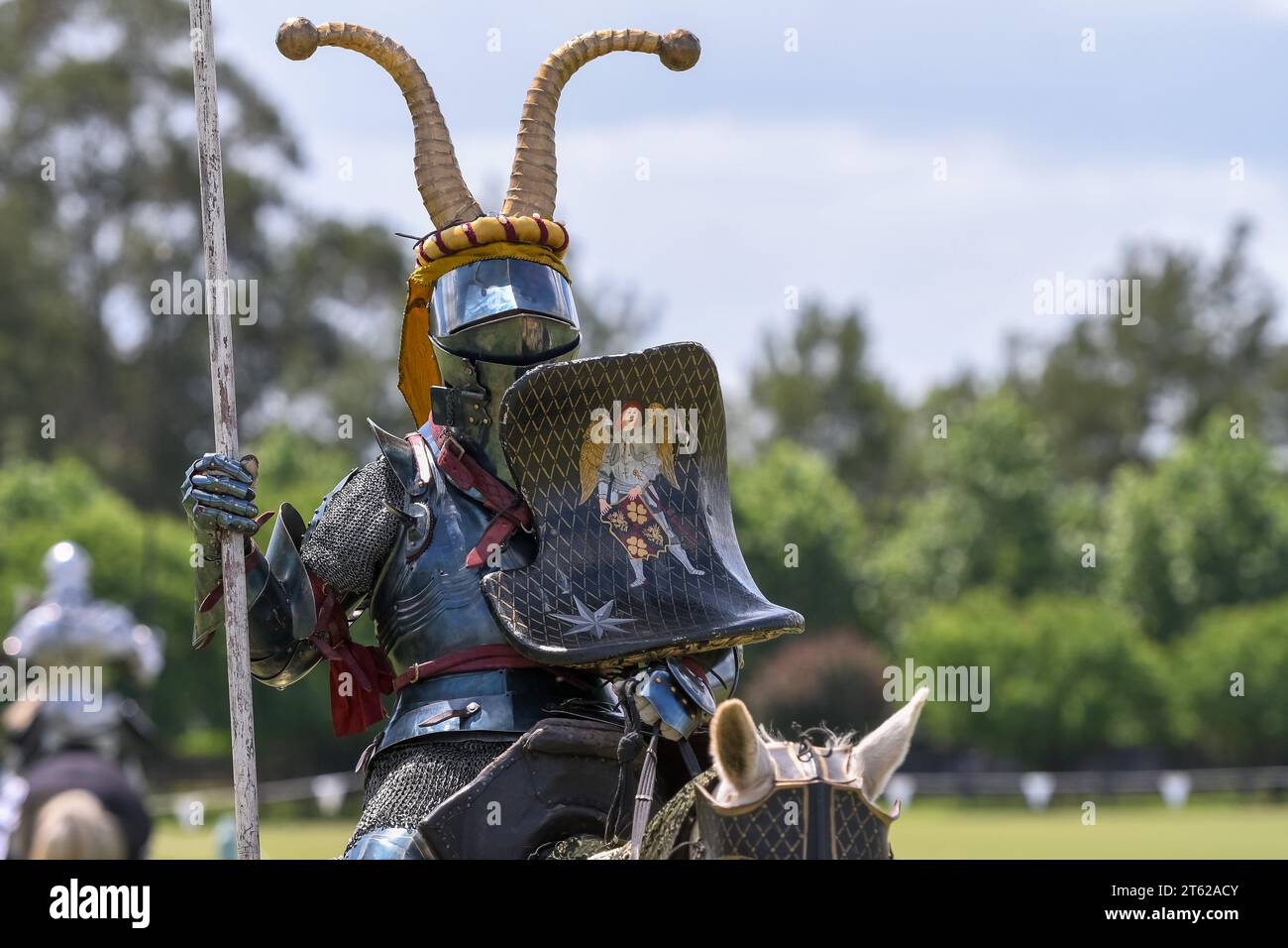 Ritterturnier. Mittelalterliche Ritter während eines Turniers. Ritterwettbewerb. Stockfoto
