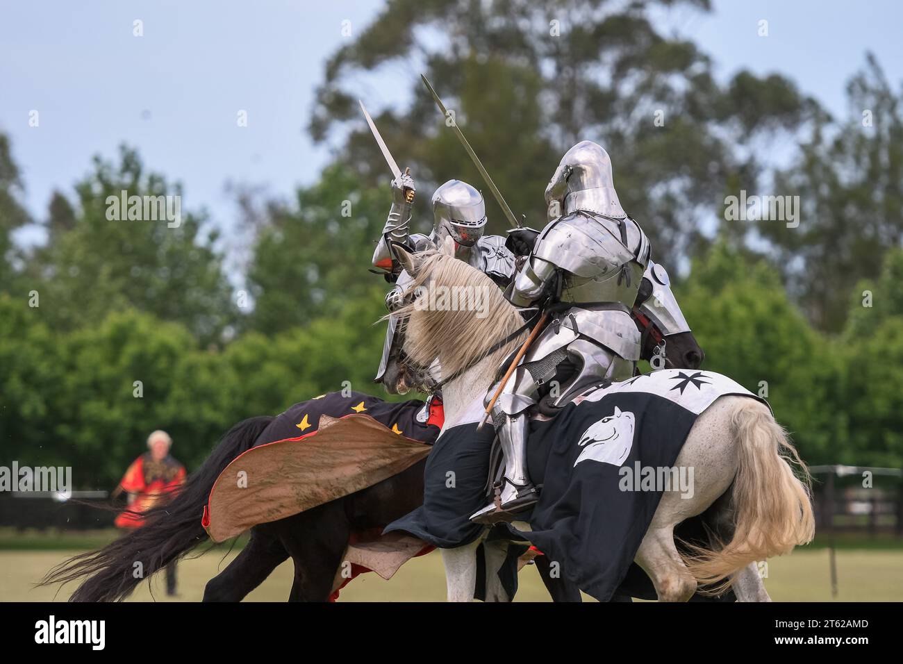 Ritterturnier. Mittelalterliche Ritter während eines Turniers. Ritterwettbewerb. Stockfoto