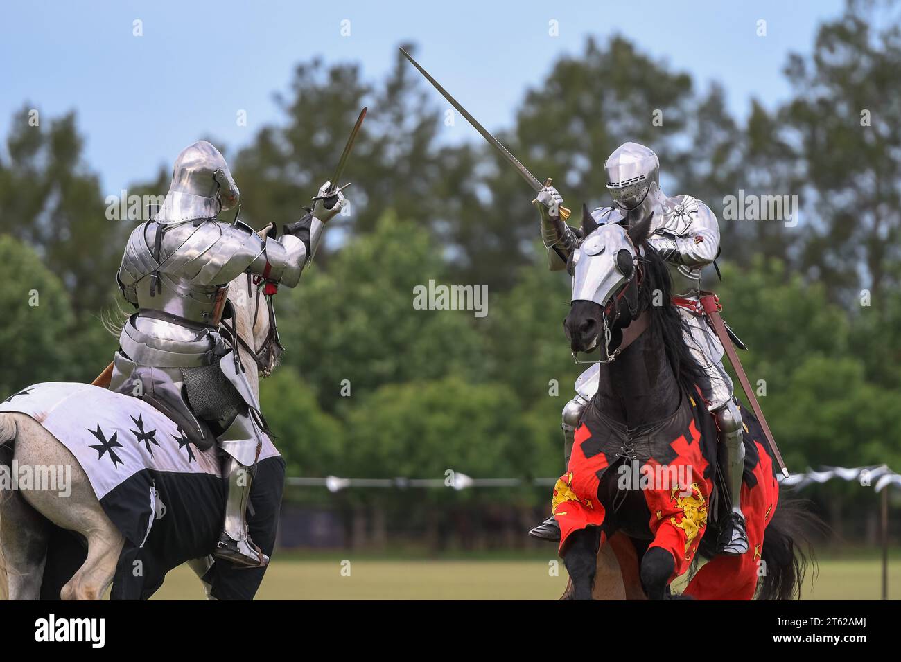 Ritterturnier. Mittelalterliche Ritter während eines Turniers. Ritterwettbewerb. Stockfoto