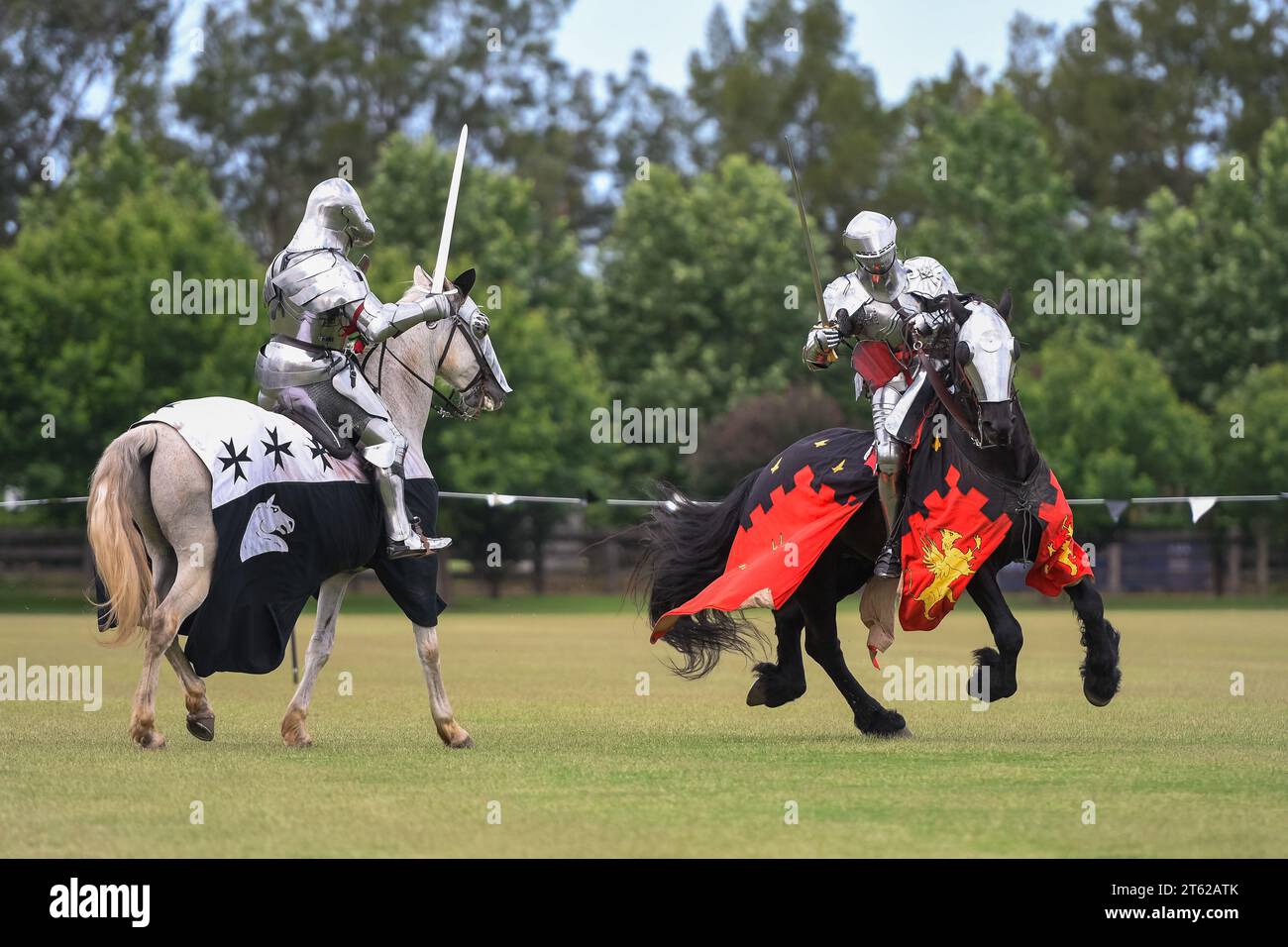 Ritterturnier. Mittelalterliche Ritter während eines Turniers. Ritterwettbewerb. Stockfoto