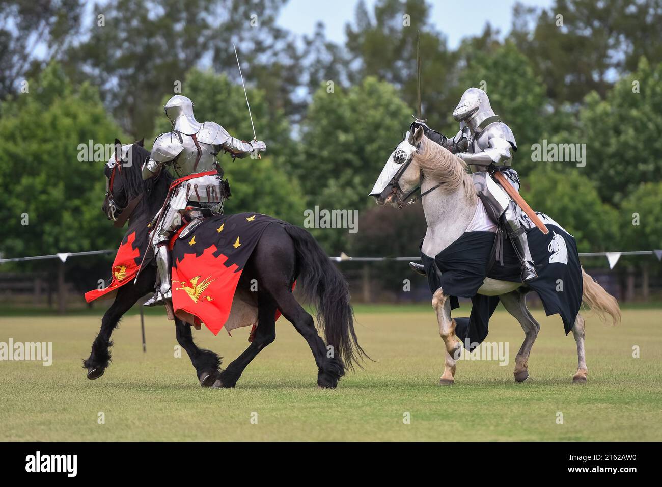 Ritterturnier. Mittelalterliche Ritter während eines Turniers. Ritterwettbewerb. Stockfoto
